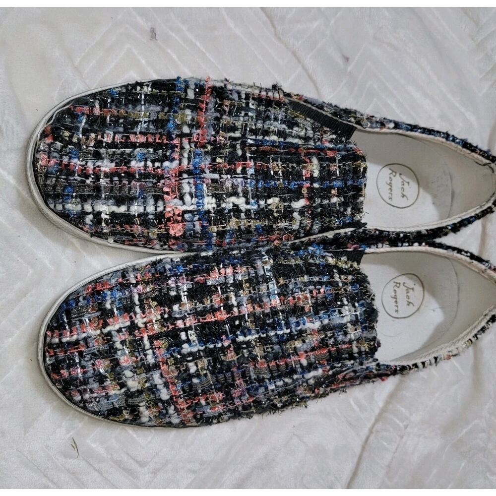 Jack Rogers Womens Sneaker Size 5 Black Multicolor Anna Tweed Slip On Shoes